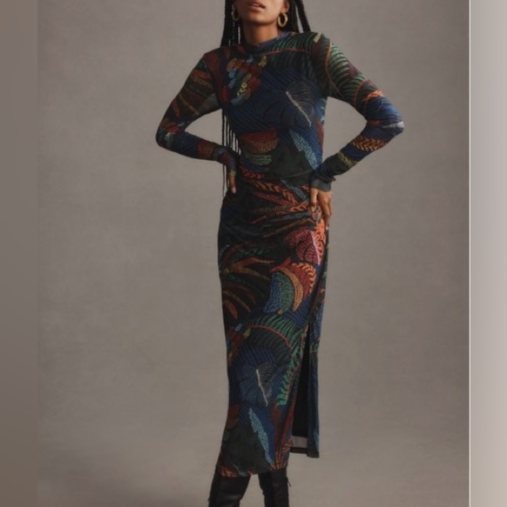 Printed Long Sleeve Maxi Dress in Multicolor